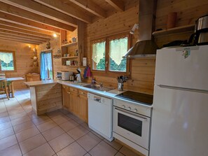 Fridge, microwave, dishwasher