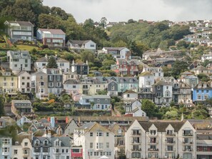 A densely packed residential area with various house styles and a hillside backdrop. - 21 Above Town (Dartmouth)