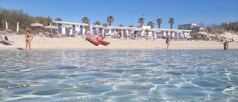 Vlak bij het strand, ligstoelen aan het strand