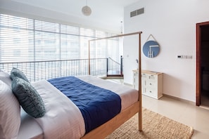 1 bedroom, laptop workspace, iron/ironing board, bed sheets