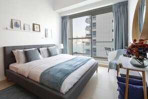 1 bedroom, laptop workspace, iron/ironing board, bed sheets