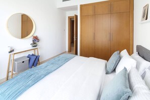 1 bedroom, laptop workspace, iron/ironing board, bed sheets
