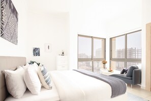 1 bedroom, laptop workspace, iron/ironing board, bed sheets