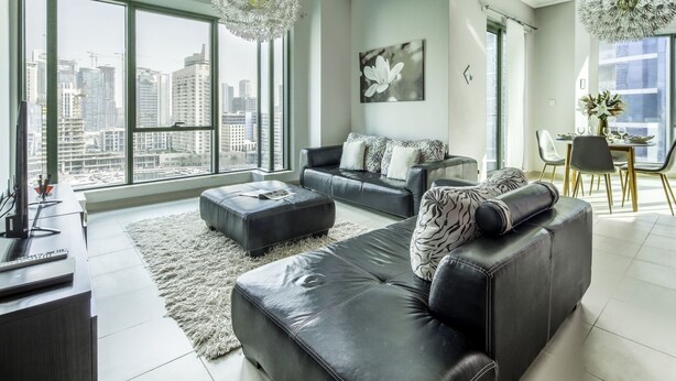 Living room - Top-notch 2BR With Magical Marina Views! (Dubai)