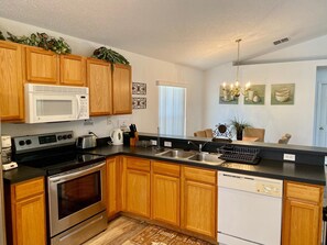 House, Multiple Beds, Pool Access, Pool View | Private kitchen | Fridge, microwave, oven, stovetop - Four Bedroom Pool Home - 143 FL - Vusa (Davenport)