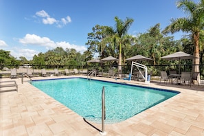 Outdoor pool, pool umbrellas