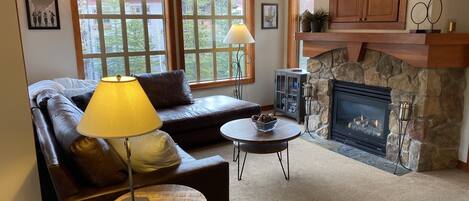 Smart TV, fireplace, video games, DVD player