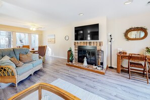 Télévision, cheminée, lecteur de DVD