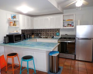 Full-size fridge, microwave, oven, stovetop