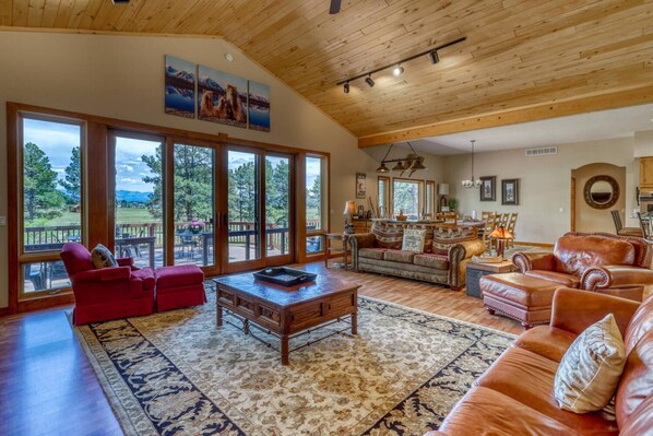 TV, fireplace - Wolf Creek Promo! Luxury Amenities, Mountain View Home, Close to Hot Spring & Wolf Creek (Pagosa Springs)
