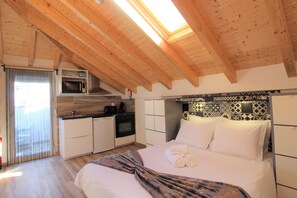 1 chambre, fer et planche à repasser, lit de bébé portatif