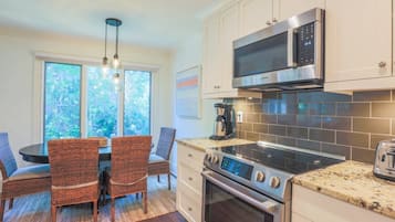 Fridge, microwave, dishwasher, coffee/tea maker