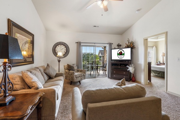 Living Area with Sleeper Sofa, Cable TV, Balcony Access