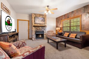 Smart TV, fireplace, DVD player