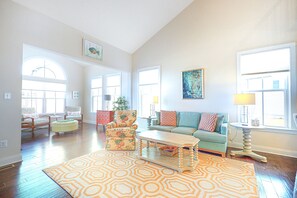 Télévision, cheminée, lecteur de DVD, livres