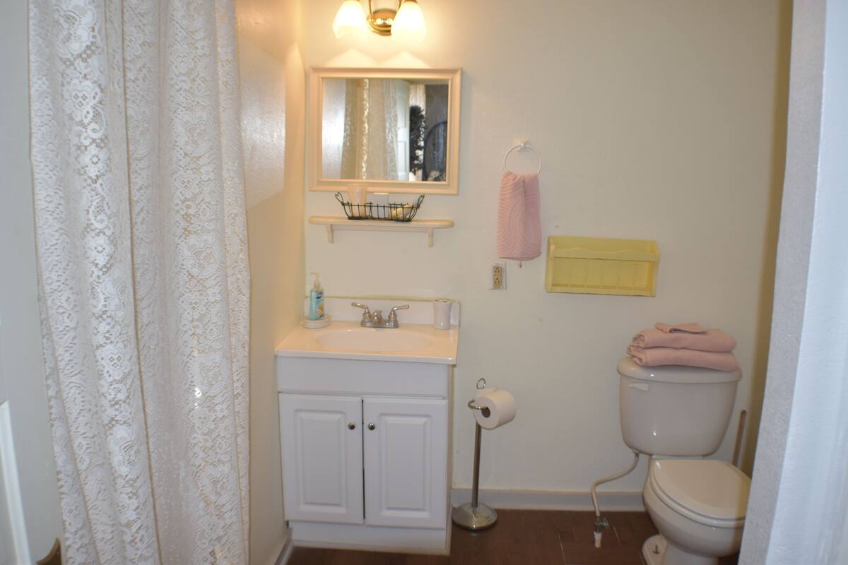 deluxe room | bathroom | shower, hair dryer, towels, soap