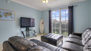 TV, music library, video library, stereo