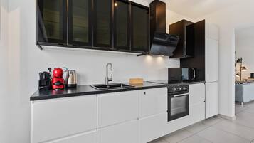 Frigorífico, microondas, horno y placa de cocina