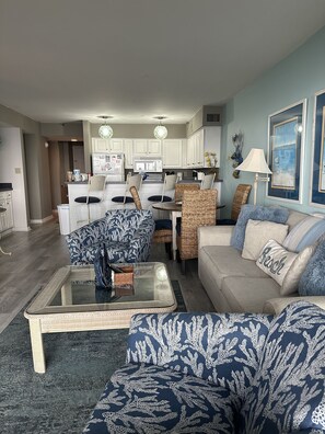 Smart TV, fireplace, DVD player, books - Oceanfront Barefoot Retreat (North Myrtle Beach)