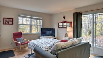 1 bedroom, desk, iron/ironing board, travel crib