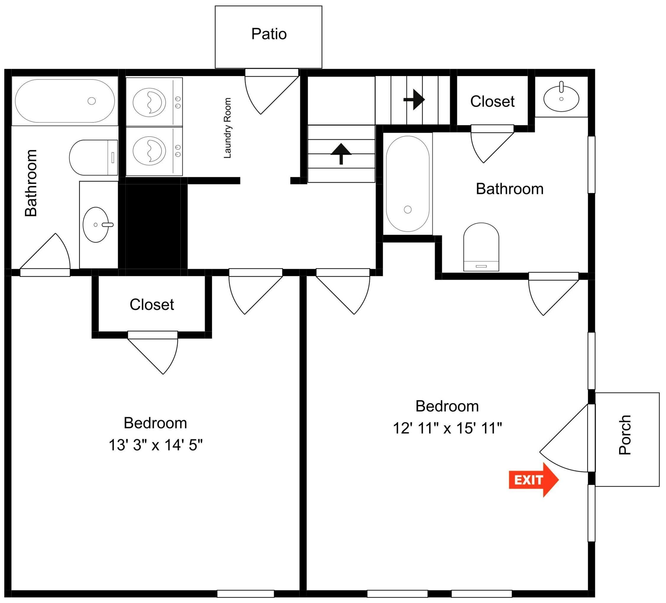 Plano de planta que muestra un dormitorio de 4,04 x 4,34 metros, un baño, un armario, un patio y una salida.