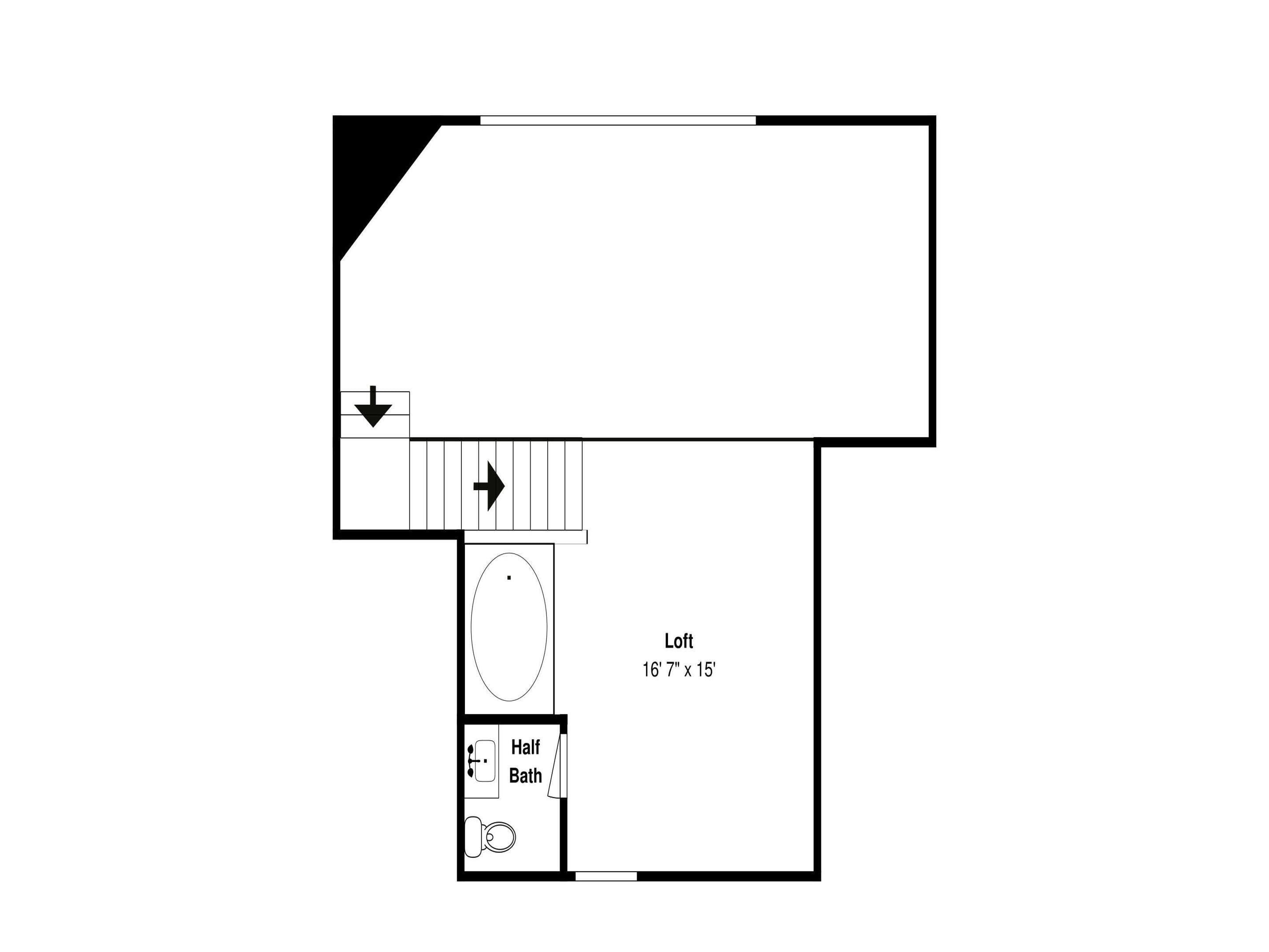 Distribución de habitación tipo loft de 5 metros con 40 centímetros por 4 metros con 60 centímetros, con baño de aseo y un inodoro.