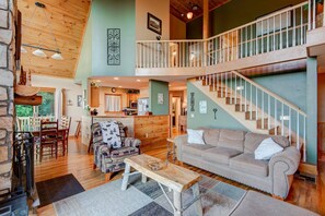 TV, fireplace, DVD player, table football - A Big View  Great Seven Devils home  beautiful decor great views  hot tub (Seven Devils)