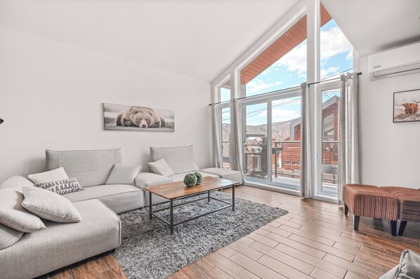 Télévision, cheminée, baby-foot, chaîne hi-fi