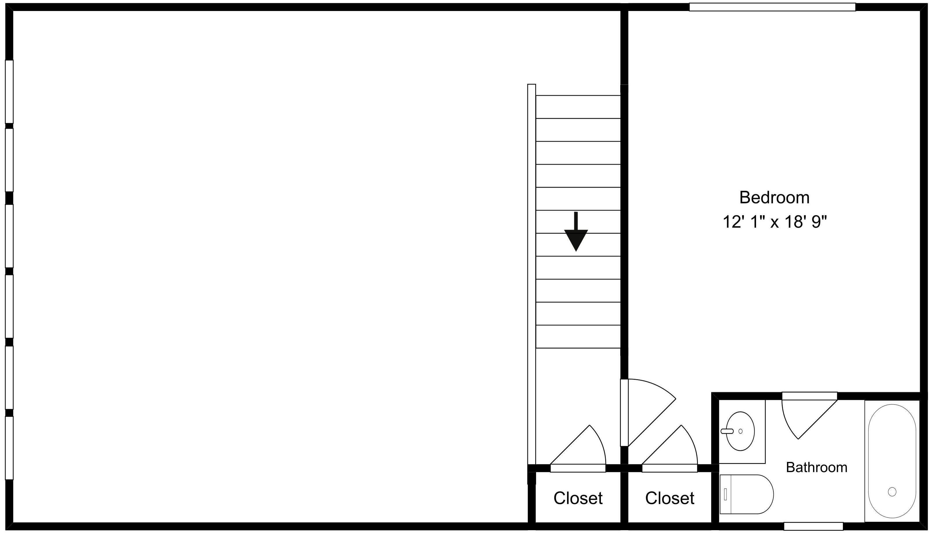 A floor plan with a bedroom measuring 12' 1' x 18' 9' and two closets.