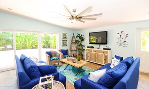 House, 3 Bedrooms | Living room | 36-inch TV with cable channels - AMI Sunrise by AMI Locals (Holmes Beach)