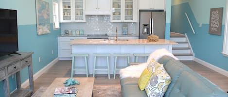 Flat-screen TV, books