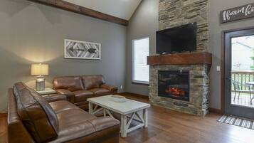 TV, fireplace, DVD player, table football