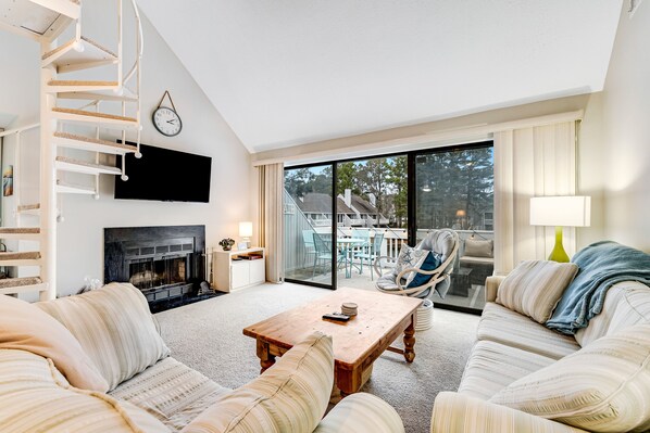 TV, fireplace, DVD player, books