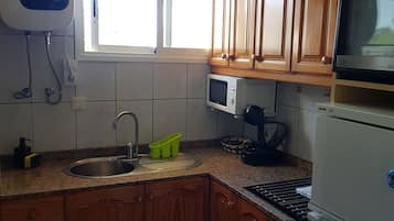 Frigorífico, microondas, horno y placa de cocina