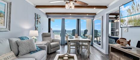 TV, DVD player, stereo