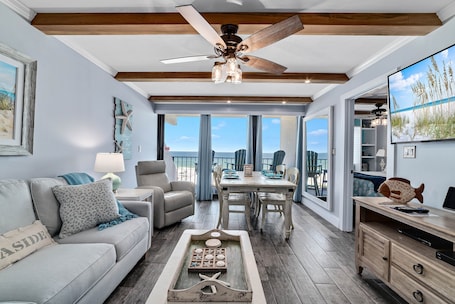 TV, DVD player, stereo. Island Winds East 402 Beachfront Condo | Steps to HangOut! | My Beach Getaways