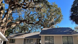A single-story house with a sloped roof, a front porch, and a small front yard. - Quaint Home With Dock on Lagoon - Walk to Beach (Hilton Head Island)