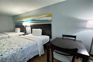 1 bedroom, desk, blackout curtains, iron/ironing board