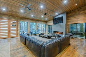 TV, fireplace, table football, ping pong