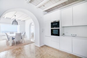 Fridge, oven, dishwasher, coffee/tea maker