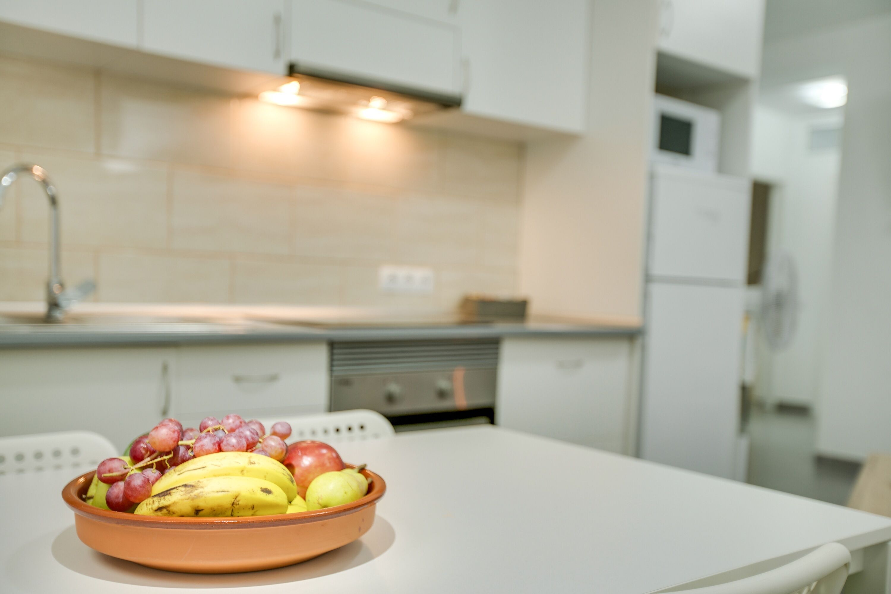 Frigorífico, microondas, horno y placa de cocina