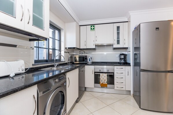 Fridge, microwave, oven, dishwasher