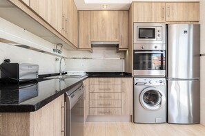 Fridge, microwave, oven, dishwasher