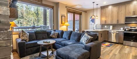 薄型テレビ、暖炉、DVD プレーヤー、書庫