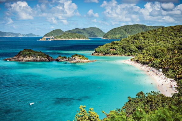 On the beach, sun loungers, beach towels - Beach Front Ritz Carlton Club, St. Thomas- luxurious ocean front-2 bedrm Suite (St Thomas)