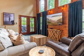 Smart TV, fireplace, DVD player, video library