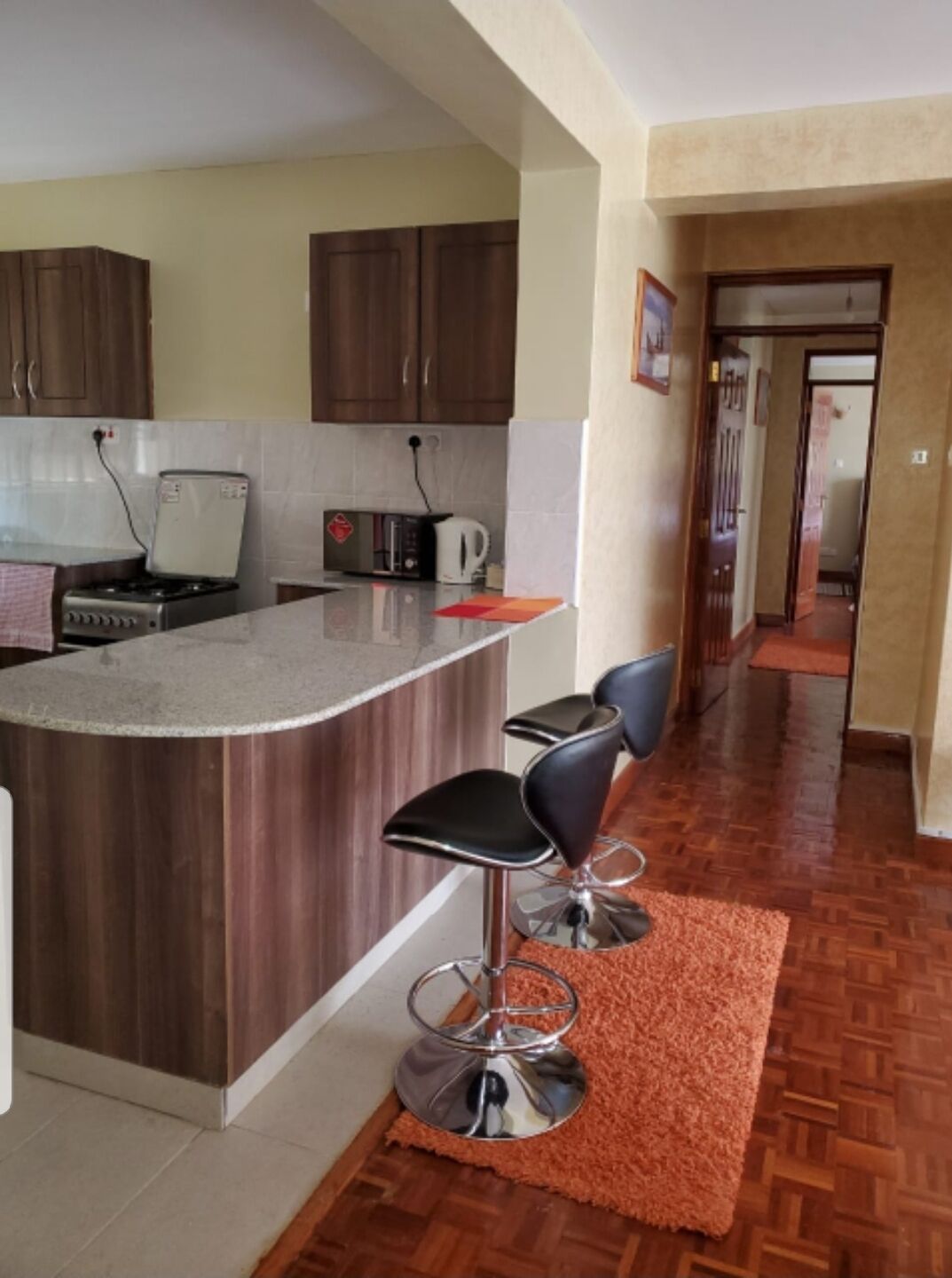 Fridge, microwave, oven, electric kettle