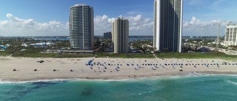 On the beach, beach towels