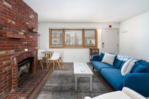 TV, fireplace - Fall Line Flat, Updated Ski in/Ski out Property, Hot Tub (Steamboat Springs)