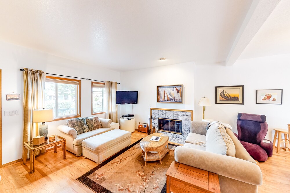 Dog-friendly home by the beach w/ partial ocean views, free WiFi, & a fireplace